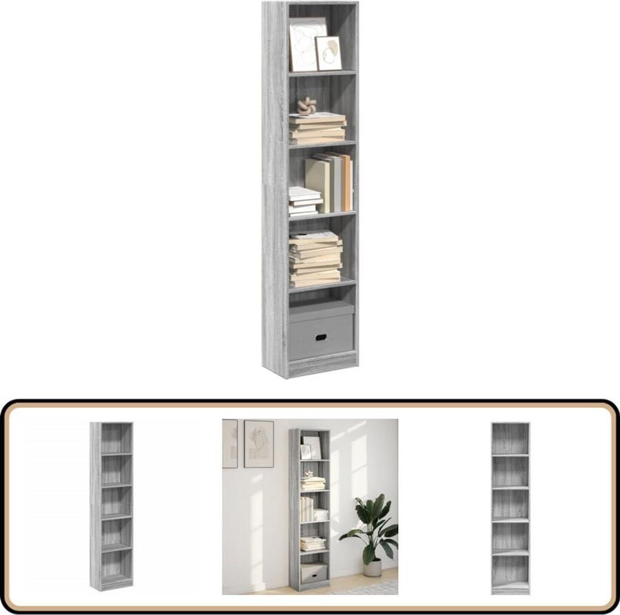 VidaXL Boekenkast Grijs Sonoma Eiken 40x24x176 cm Boekenkast Boekenkasten Boeken Plank Schappenkast