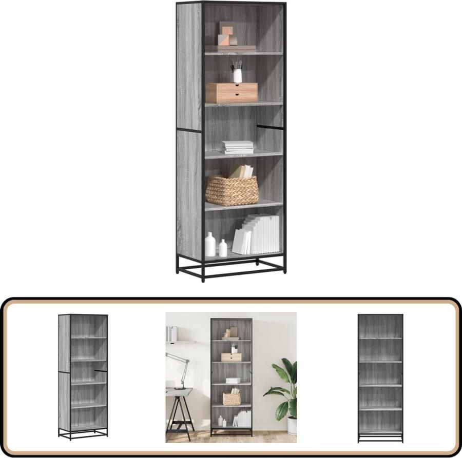 VidaXL Boekenkast Grijs Sonoma Eiken 5 Vakken Boekenkast Boekenkasten Boeken Plank Schappenkast