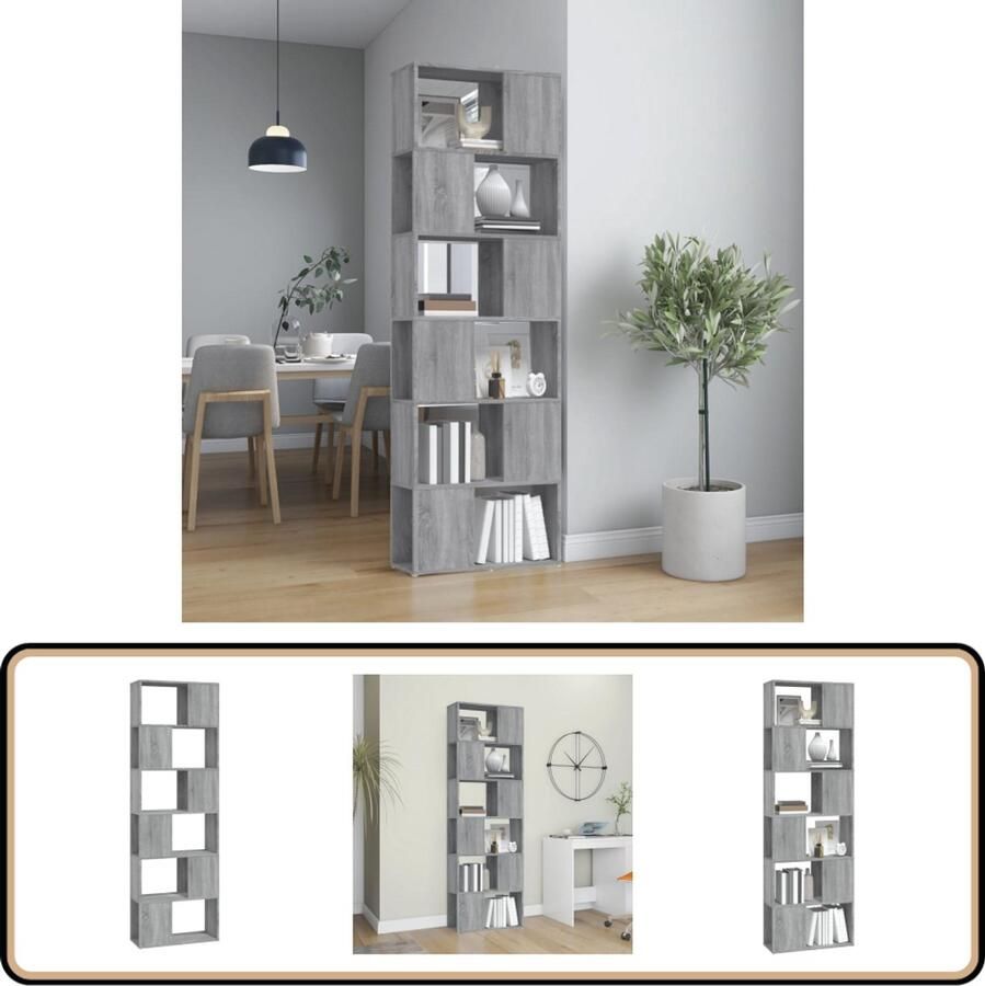 The Living Store Boekenkast Classic Meubelen 60 x 24 x 186 cm Grijs Sonoma Eiken Boekenkast Houten Boekenkast Grijze Boekenkast Vintage Boekenkast Bibliotheekkast - Foto 2