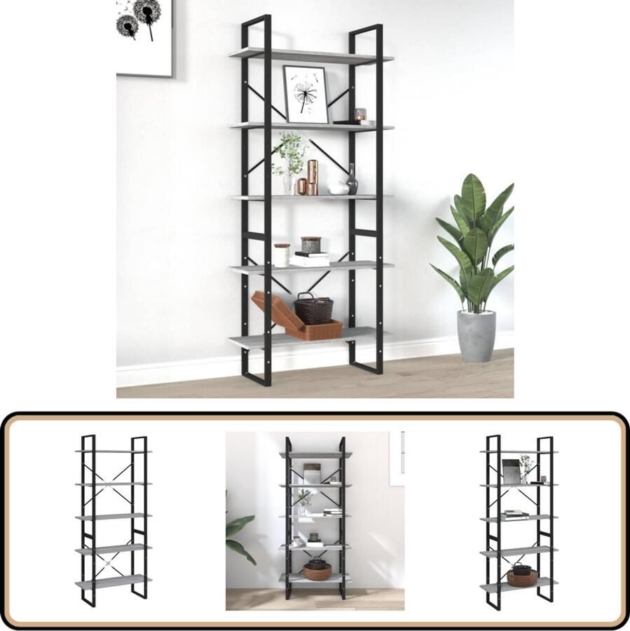 VidaXL Boekenkast Grijs Sonoma Eiken 80x30x175 cm Boekenkast Bibliotheek Opbergkast Grijze Boekenkast Houten Boekenkast