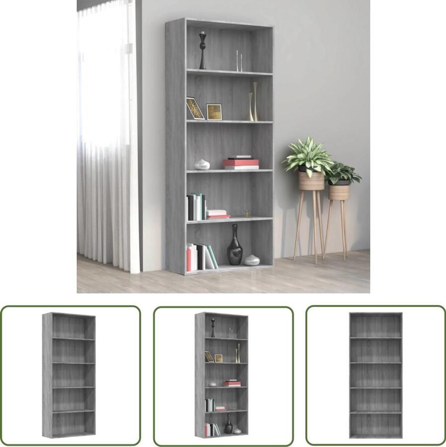 VidaXL Boekenkast Grijs Sonoma Eiken 80x30x189 cm Boekenkast Houten Boekenkast Grijze Boekenkast Boekenplank Opslagoplossing Woonkamerdecoratie Slaapkamerinrichting