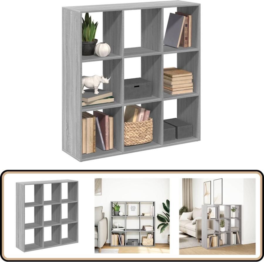 VidaXL Boekenkast Grijs Sonoma Eiken 9 Vakken Boekenkast Boekenkasten Boeken Plank Schappenkast