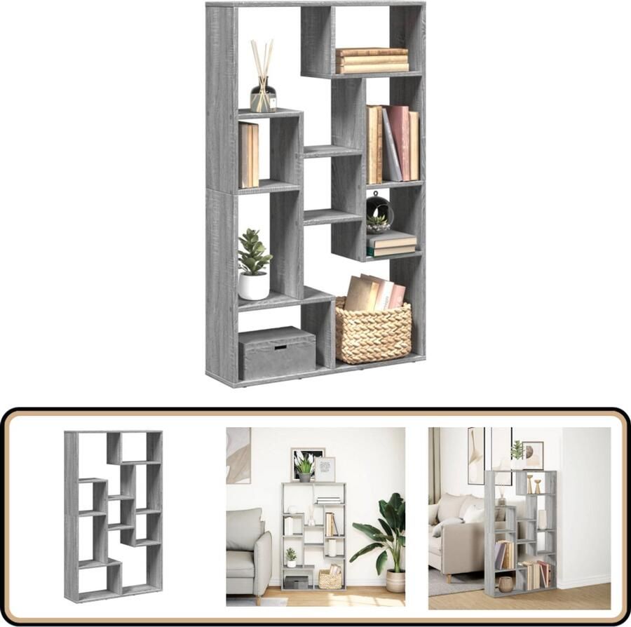 VidaXL Boekenkast Grijs Sonoma Eiken 9 Vakken Boekenkast Boekenkasten Boeken Plank Schappenkast - Foto 2