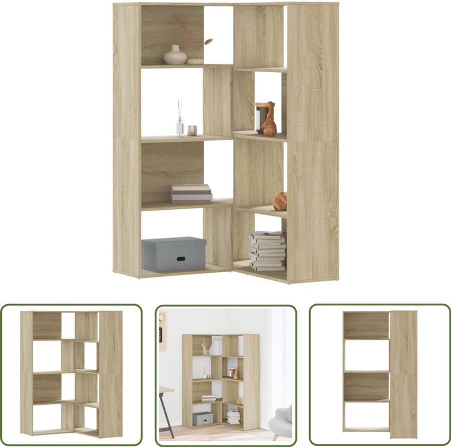 The Living Store Boekenkast 4-laags hoek 85x85x140 cm bewerkt hout sonoma eiken Hoekenkast Boekenkast Hout Sonoma Eiken Opbergruimte