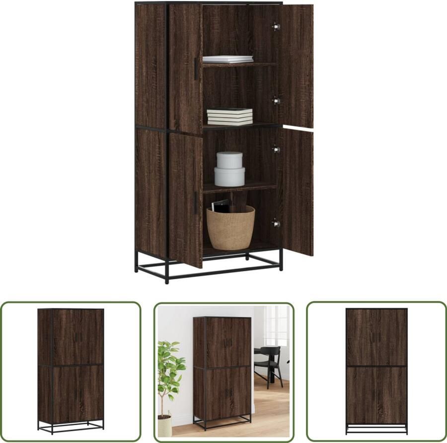 The Living Store Hoge kast 68x35x139 cm bewerkt hout bruin eikenkleurig Hoge Kast Boekenkast Opslagoplossing Industrieel Design Houten Kast