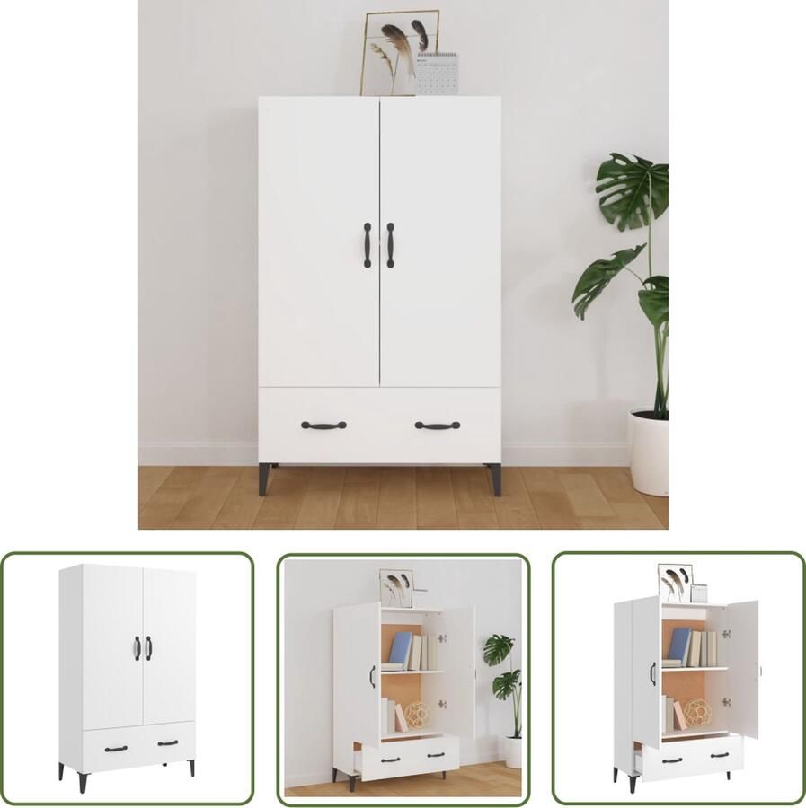 VidaXL Boekenkast Hoge Kast Hoge kast 70x31x115 cm bewerkt hout wit Opslagkast Kast Wit Houtskeletkast