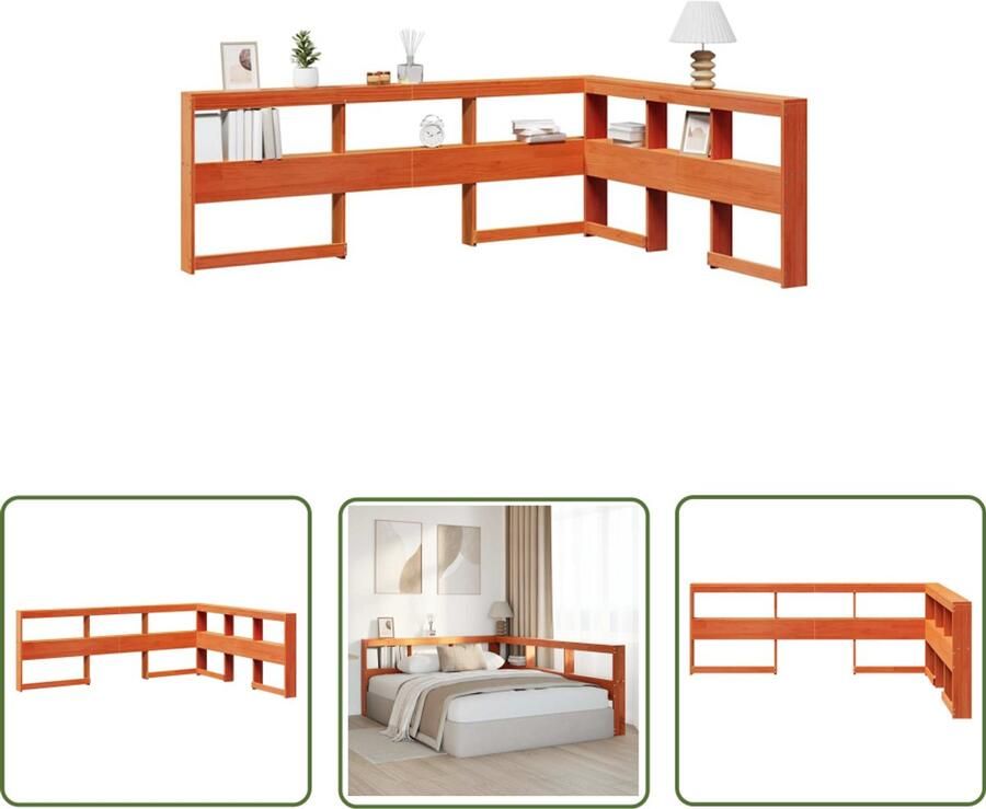 VidaXL Boekenkast Hoofdeinde L-vormig 160 cm grenenhout wasbruin Hoofdeinde Boekenkast Slaapkamer Grenenhout Wasbruin