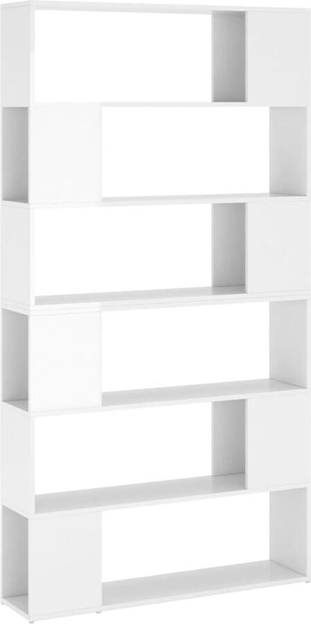 The Living Store Boekenkast Hoogglans wit 100 x 24 x 188 cm Bewerkt hout Boekenkast Kamerverdeler Houten Boekenkast Witte Boekenkast Hoge Boekenkast - Foto 2