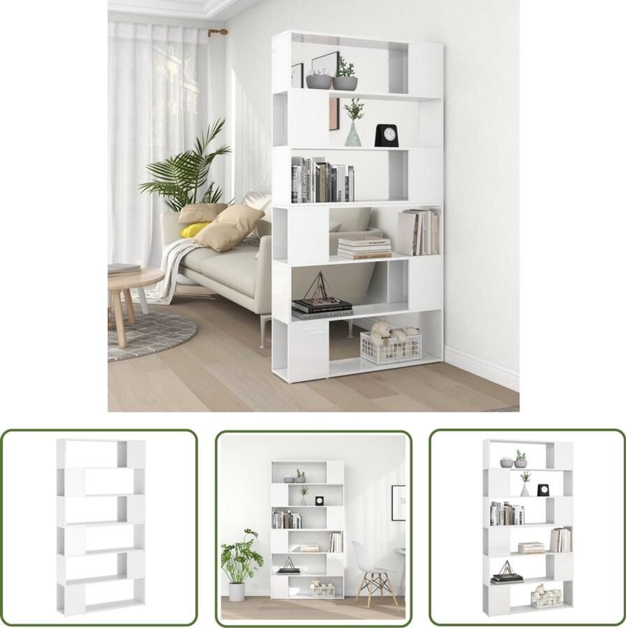 The Living Store Boekenkast Hoogglans wit 100 x 24 x 188 cm Bewerkt hout Boekenkast Kamerverdeler Houten Boekenkast Witte Boekenkast Hoge Boekenkast