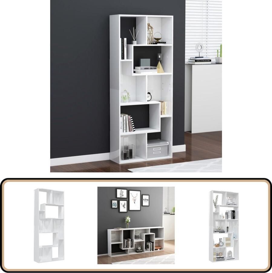 VidaXL Boekenkast Hoogglans wit 67x24x161 cm Boekenkast Houten Boekenkast Witte Boekenkast Bibliotheek Opslagkast Woonkamer Meubilair Slaapkamer Meubilair Modern Boekenkast Minimalistisch Boekenkast