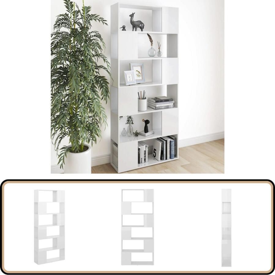 VidaXL Boekenkast Hoogglans wit 80x24x186 cm Boekenkast Kamerscherm Houten Boekenkast Witte Boekenkast Room Divider Scheidingswand Woonaccessoires Interieuraccessoires Living Accessoires Slaapkamer Accessoires