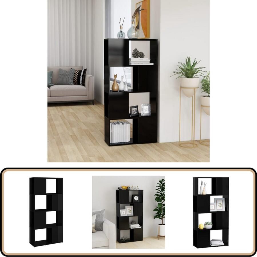 VidaXL Boekenkast Hoogglans Zwart 60x24x124 5 cm Kamerdivider Boekenkast Houten Kast Zwarte Kast Moderne Boekenkast Opslagkast Woonaccessoires Living Accessoires