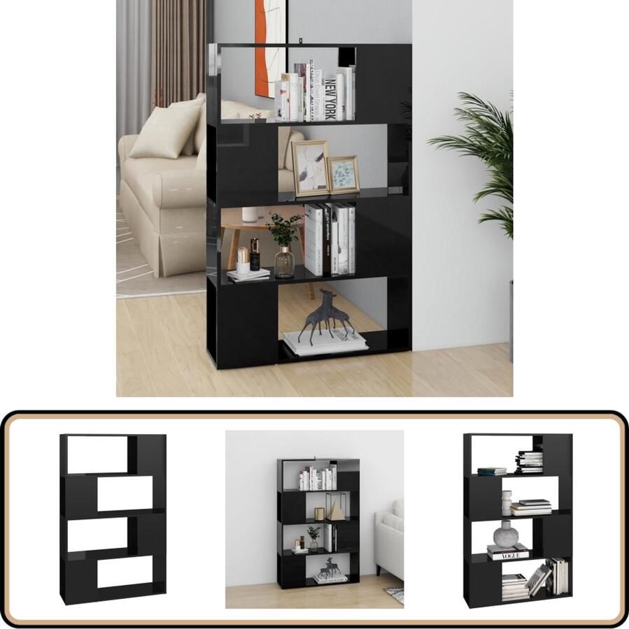 VidaXL Boekenkast Hoogglans Zwart 80x24x124 5 cm Boekenkast Kamerverdeler Houtmeubilair Zwarte Kast Moderne Boekenkast