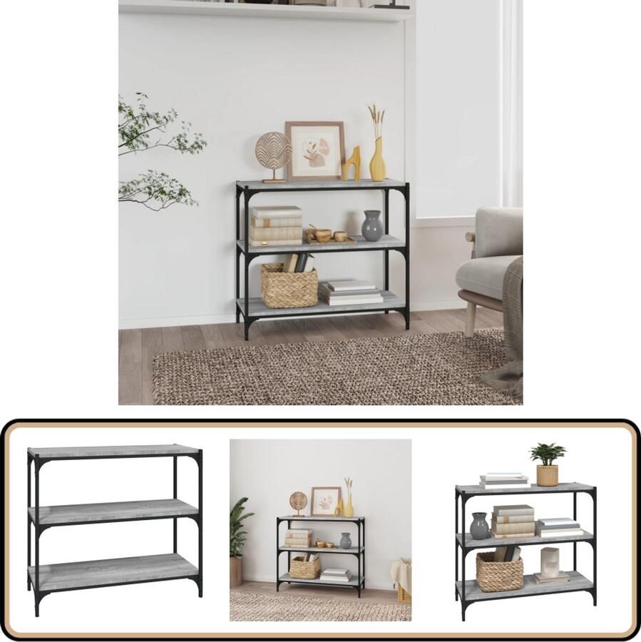 VidaXL Boekenkast Hout en Staal 80x33x70 5 cm Boekenkast Industrieel Interieur Houten Kast Grijze Kast Opslagruimte