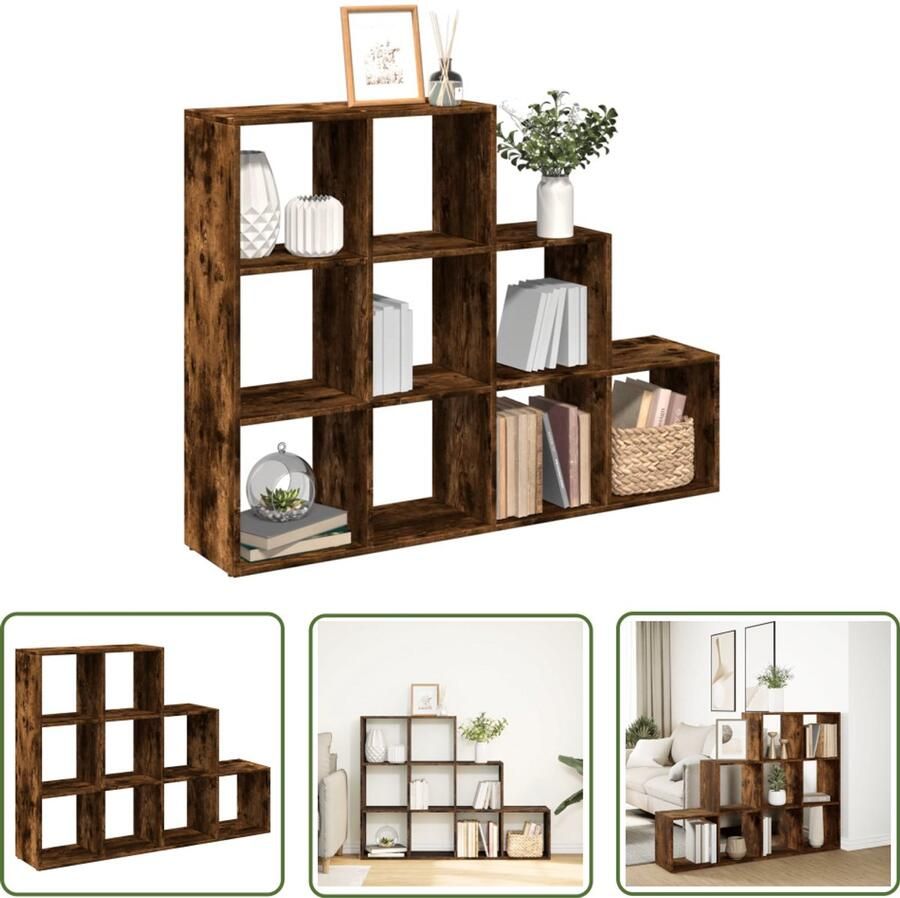 VidaXL The Living Store Kamerscherm boekenkast 137 5x29x103 5 cm hout gerookt eiken Boekenschrank Kamerscheiding Houten Boekenkast Opbergsysteem Woonaccessoires