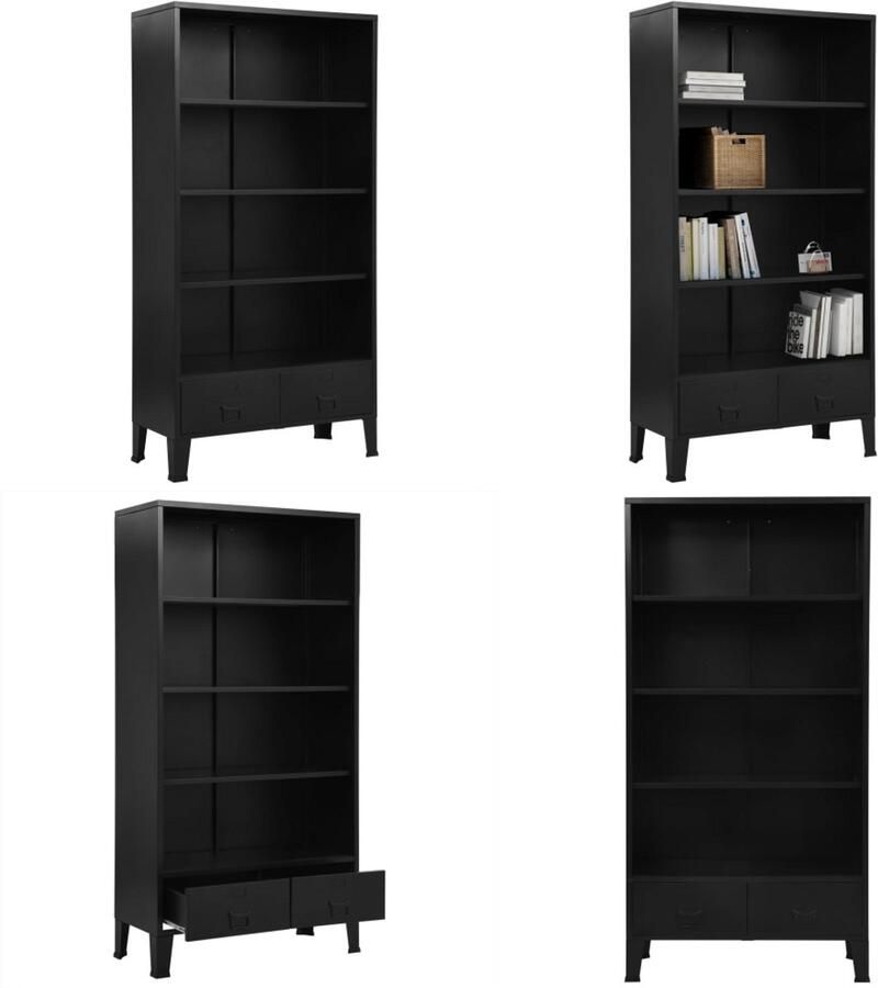 VidaXL Boekenkast industrieel 90x40x180 cm staal zwart Boekenkast Boekenkasten Boekenschap Boekenschappen