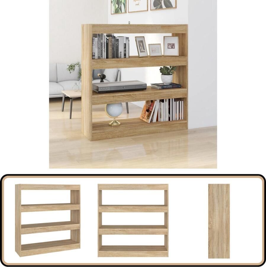 VidaXL Boekenkast Kamerscherm in Ambachtelijk Eiken 100x30x103cm Gemaakt van Gefabriceerd Hout