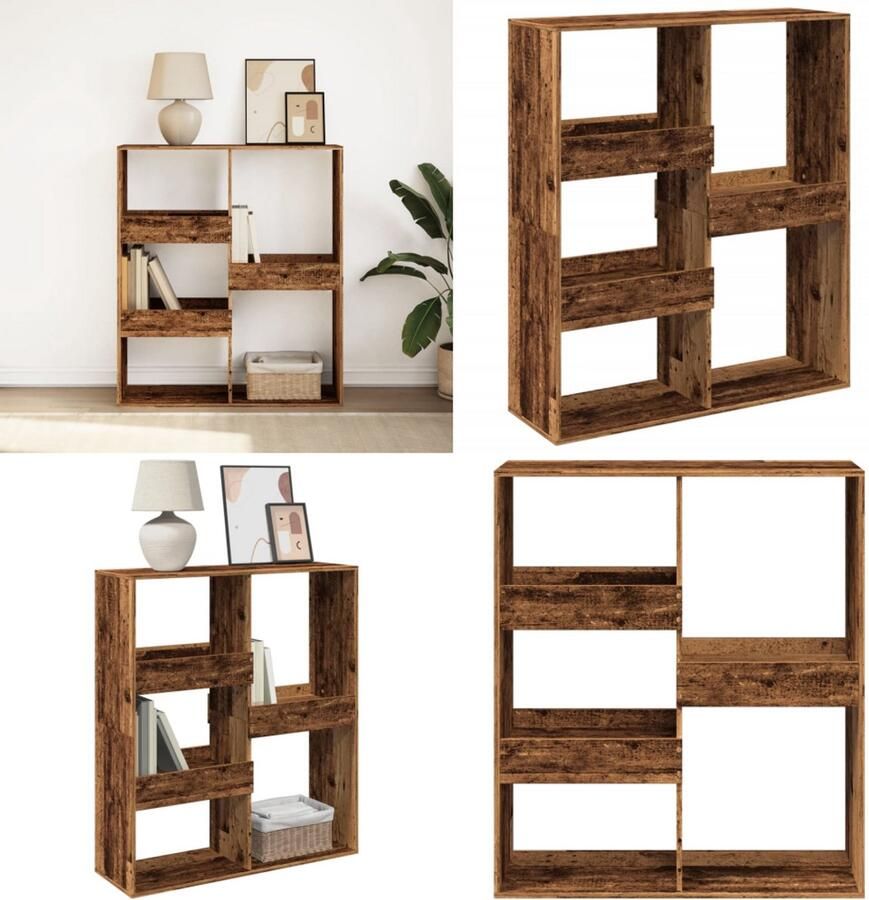 VidaXL Boekenkast kamerscherm 100x33x115 cm oud houtkleurig Boekenkast Boekenkasten Boeken Plank Schappenkast