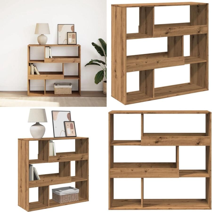 VidaXL Boekenkast kamerscherm 100x33x94 5 cm artisanaal eikenkleurig Boekenkast Boekenkasten Boeken Plank Schappenkast