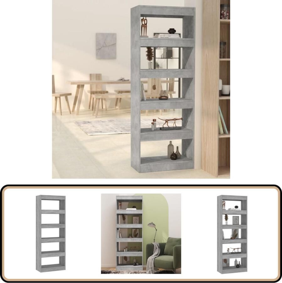 VidaXL Boekenkast Kamerscherm 60x30x166 cm Betongrijs Boekenkast Boekenplank Opslagmeubilair Kamerindeling Scheidingswand
