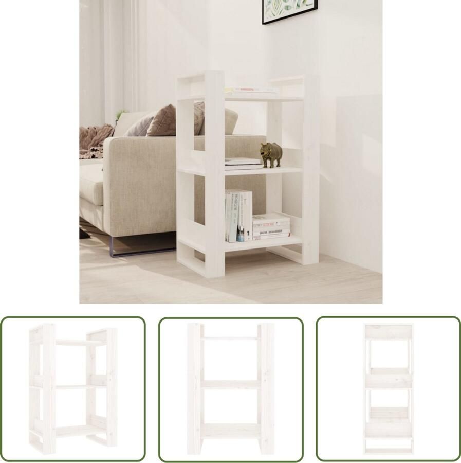 VidaXL Boekenkast Kamerscherm 60x35x91 cm Wit Boekenkast Hout Grenenhout Witte Boekenkast Boekenplank Opslagruimte Kamerdivider Kamerscherm