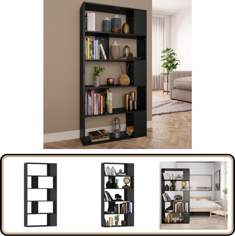 VidaXL Boekenkast Kamerscherm 80x24x159 cm Zwart Boekenkast Houten Boekenkast Zwarte Boekenkast Bibliotheek Kamerdivider
