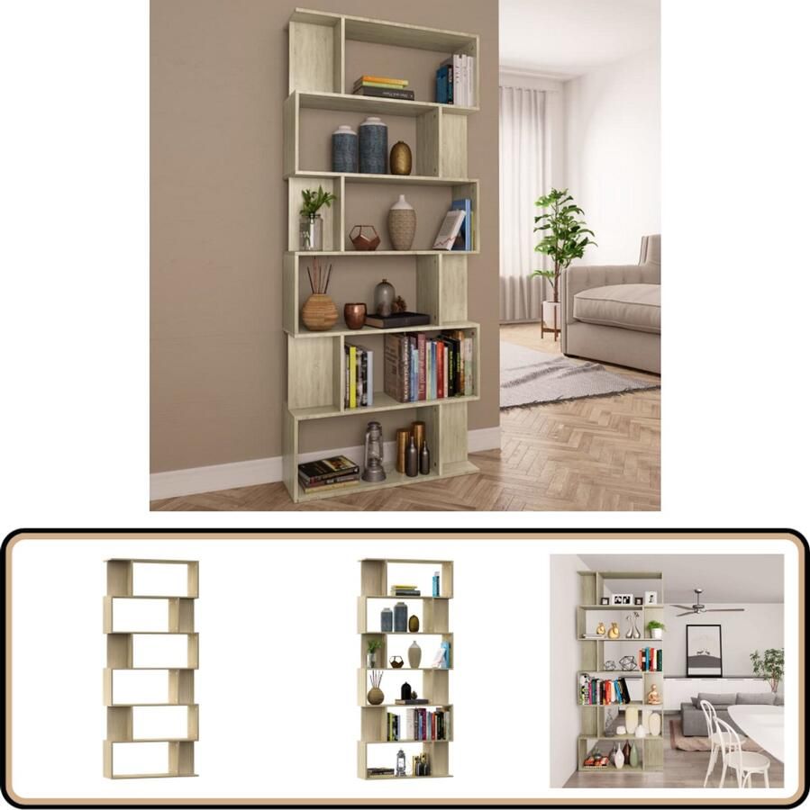 VidaXL Boekenkast Kamerscherm 80x24x192 cm Eiken Boekenkast Bibliotheek Houten Boekenkast Boekenplank Opslagmeubilair Woonkamer Meubilair Slaapkamer Meubilair Sonoma Eiken Bruine Boekenkast