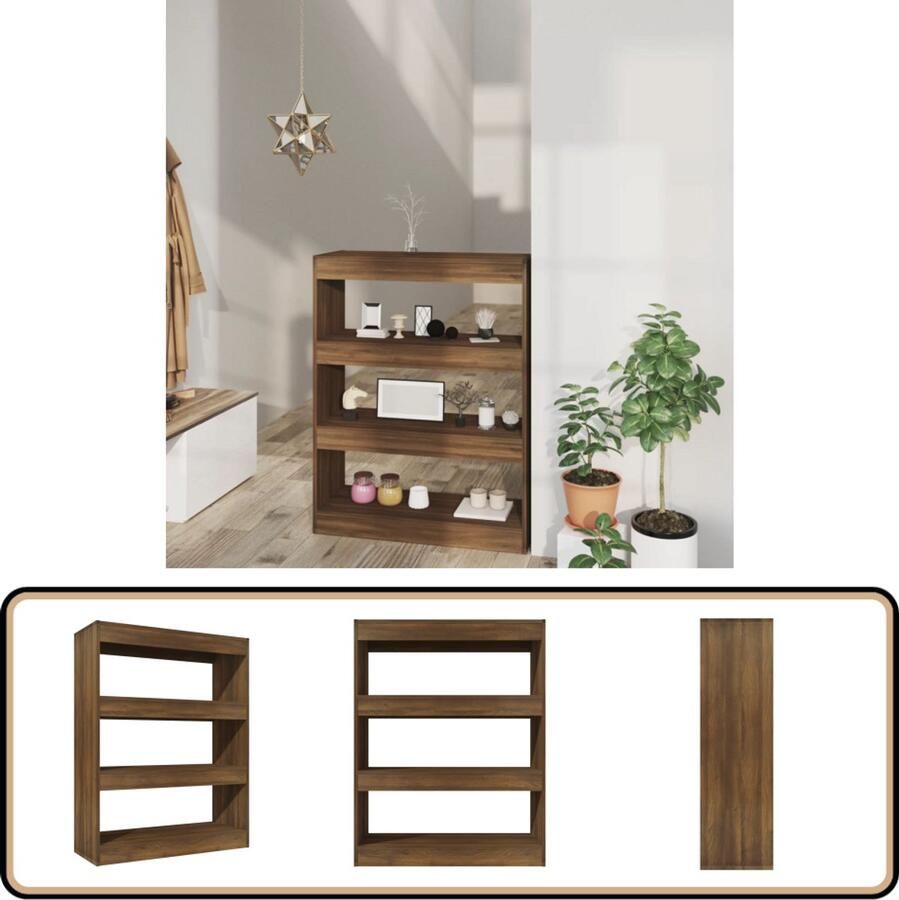 VidaXL Boekenkast Kamerscherm 80x30x103 cm Bruin Houten Boekenkast Boekenplank Bibliotheek Kamerdivider Bruine Eiken Vintage Modern Minimalistisch Woonkamer Slaapkamer