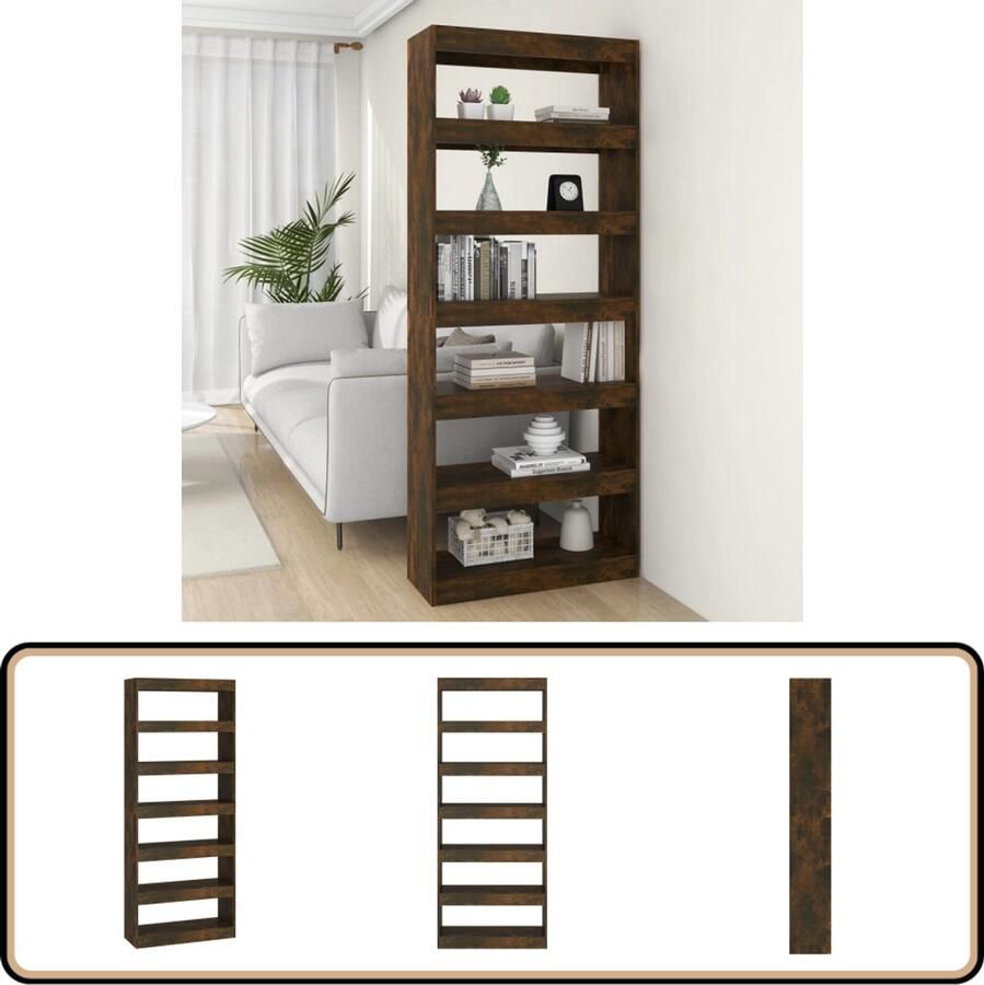 VidaXL Boekenkast Kamerscherm 80x30x198 cm Gerookt Eiken Boekenkast Boekenplank Opslagmeubilair Kamerdivider Houtsoort