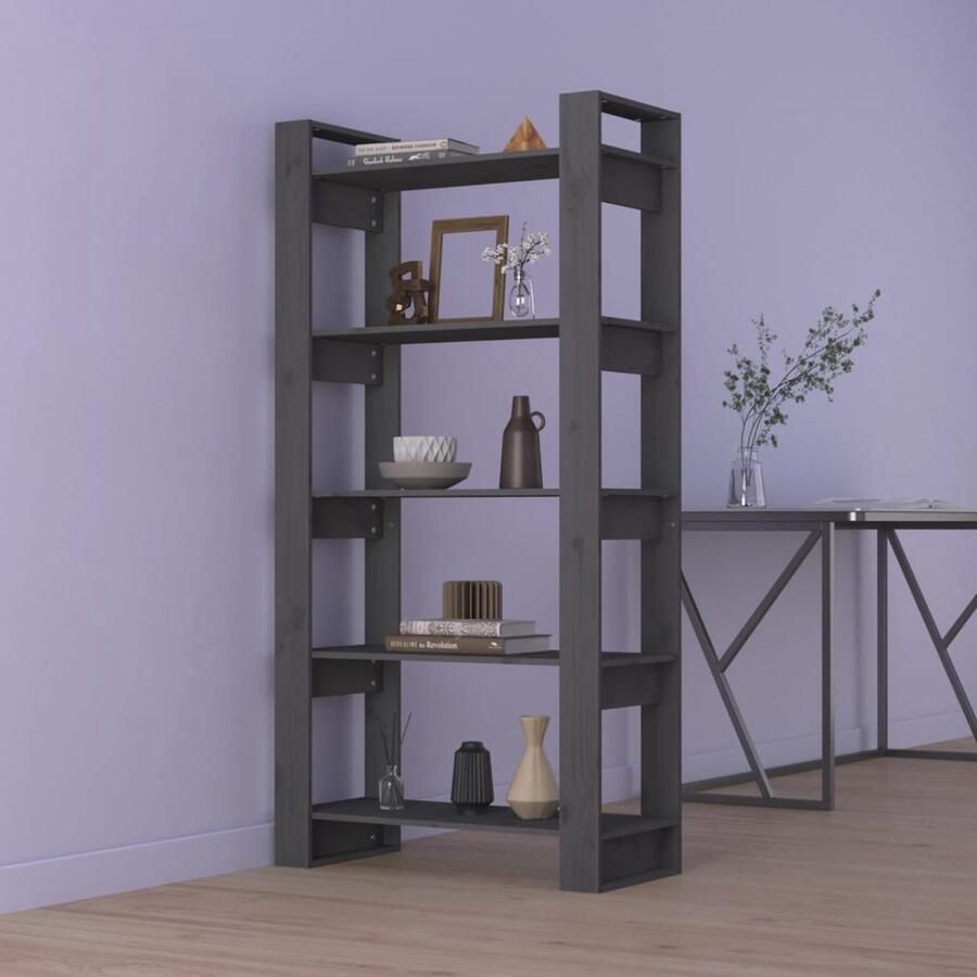 VidaXL Boekenkast Kamerscherm 80x35x160 cm Grijs Boekenkast Kamerscherm Houten Meubilair Grijze Meubels Woonkamerinrichting Slaapkamerinrichting Opslagmeubelen - Foto 2