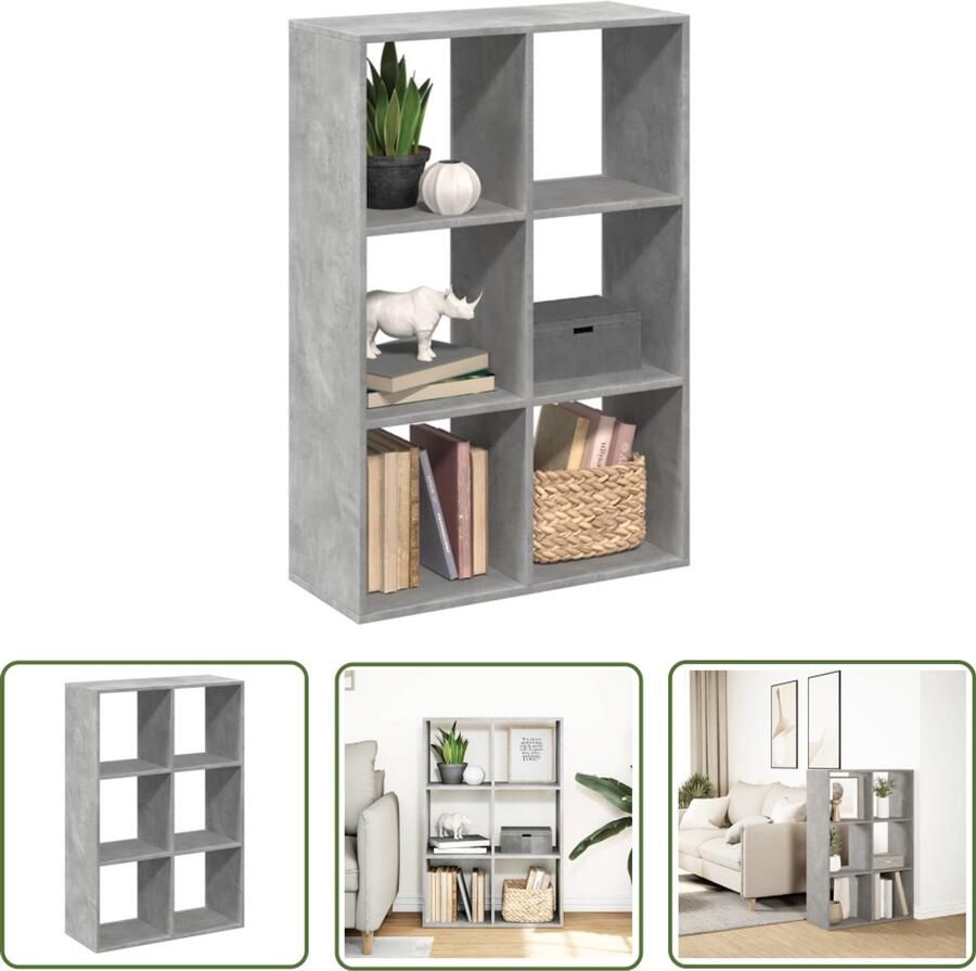 VidaXL Kamerscherm boekenkast 69 5x29x103 5 cm hout betongrijs Kamerscherm Boekenkast Betongrijs Houten Boekenkast Opbergkast