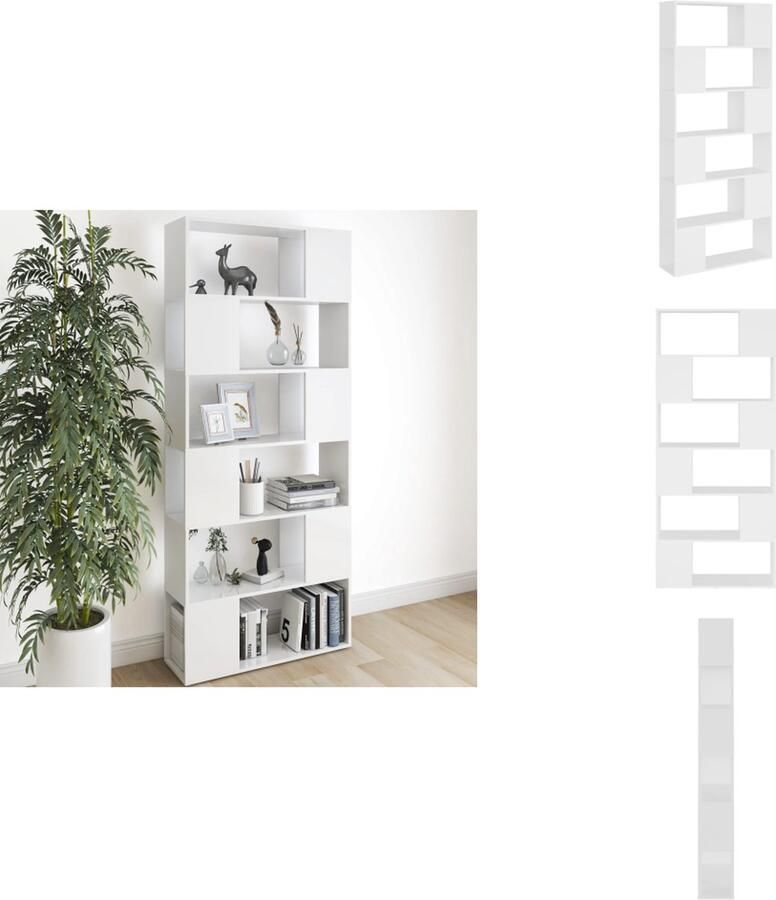 VidaXL Boekenkast Kamerscherm Boekenkasten Kamerschermen Room Divider Room Dividers Boekenkast kamerscherm 80x24x186 cm bewerkt hout wit - Foto 2