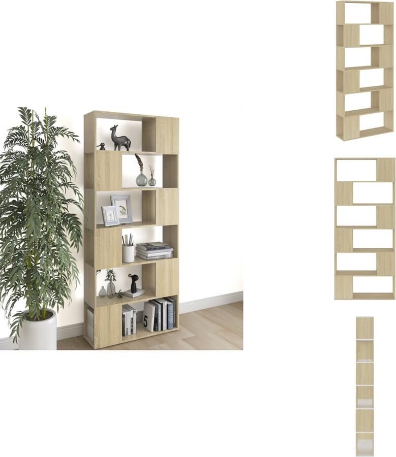 VidaXL Boekenkast Kamerscherm Boekenkasten Kamerschermen Room Divider Room Dividers Boekenkast kamerscherm 80x24x186 cm bewerkt hout sonoma eiken - Foto 2