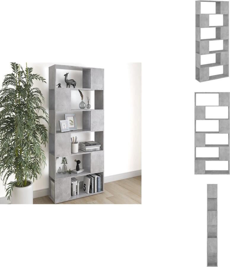 VidaXL Boekenkast Kamerscherm Boekenkasten Kamerschermen Room Divider Room Dividers Boekenkast kamerscherm 80x24x186 cm bewerkt hout betongrijs - Foto 2