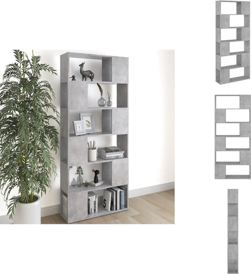 VidaXL Boekenkast Kamerscherm Boekenkasten Kamerschermen Room Divider Room Dividers Boekenkast kamerscherm 80x24x186 cm bewerkt hout betongrijs