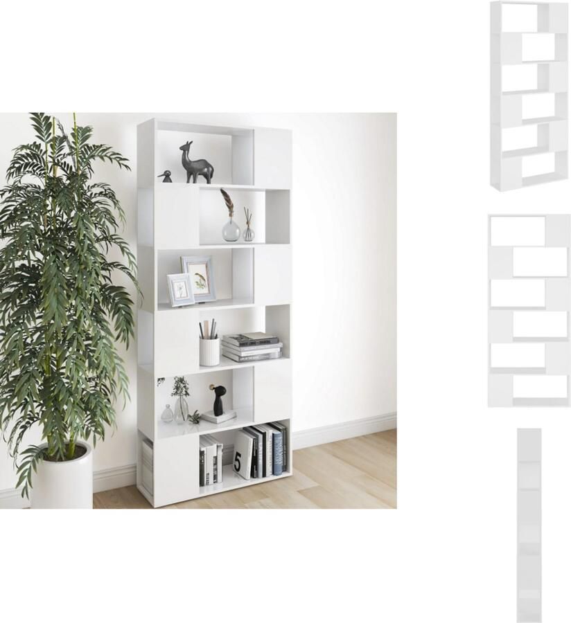 VidaXL Boekenkast Kamerscherm Boekenkasten Kamerschermen Room Divider Room Dividers Boekenkast kamerscherm 80x24x186 cm bewerkt hout wit