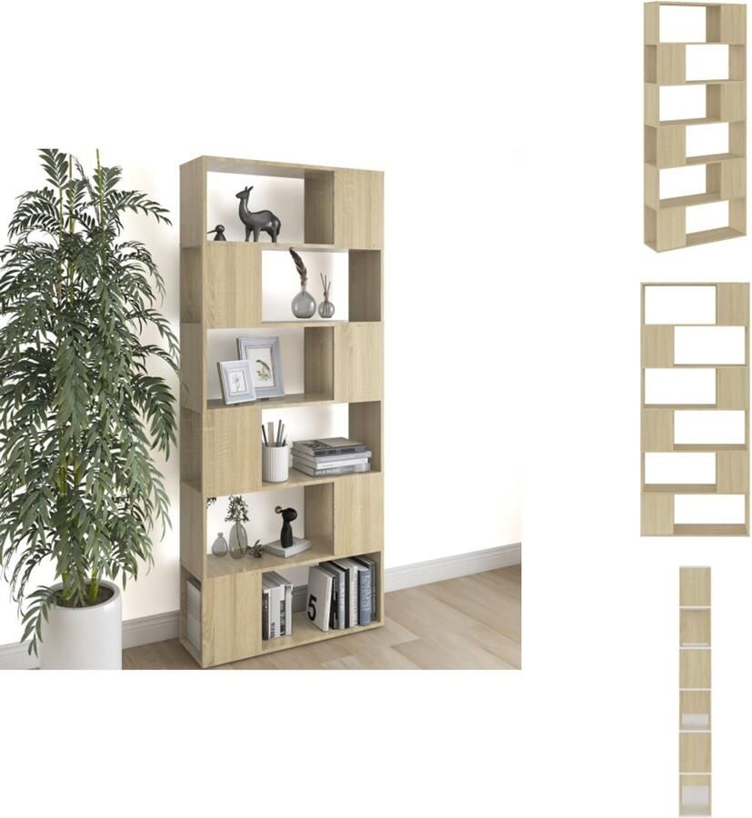 VidaXL Boekenkast Kamerscherm Boekenkasten Kamerschermen Room Divider Room Dividers Boekenkast kamerscherm 80x24x186 cm bewerkt hout sonoma eiken