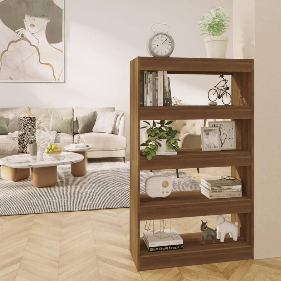 VidaXL Boekenkast Kamerscherm Bruineiken 80x135 cm Boekenkast Houtsoort Bruine Eiken Bibliotheek Kamerdivider Opslagmeubilair Woonkamerdecoratie Livingroom Furniture Home Storage Wooden Bookcase Brown Wood - Foto 2