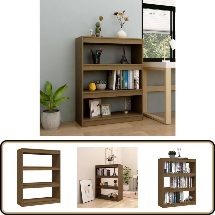 VidaXL Boekenkast Kamerscherm Grenenhout Honingbruin Boekenkast Boekenplank Hout Grenenhout Bruine Kleur Honigbruin Vintage Landelijke Stijl Opslagruimte Design Livingroom Salon