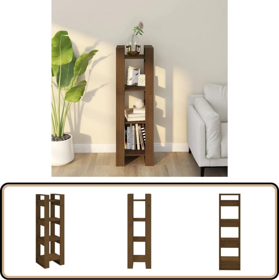 VidaXL Boekenkast Kamerscherm Grenenhout Honingbruin Boekenkast Rustic Hout Grenenhout Bruine Kleur