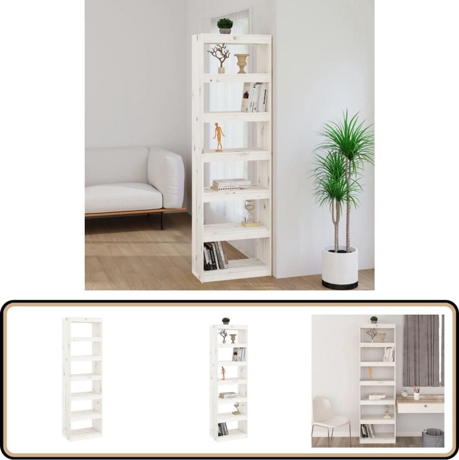 VidaXL Boekenkast Kamerscherm Grenenhout Wit Bibliotheek Boekenkast Opbergkast Houtmeubilair Grenenhout