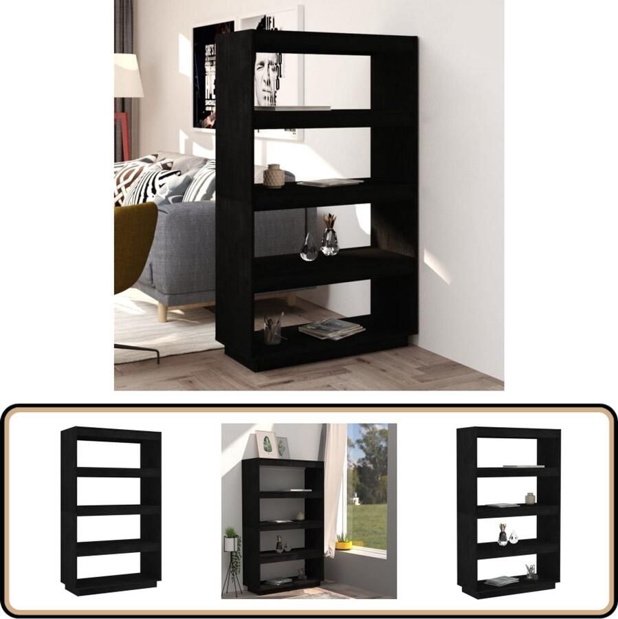 VidaXL Boekenkast Kamerscherm Grenenhout Zwart Boekenkast Bibliotheek Houtmeubilair Grenenhouten Boekenkast Zwarte Boekenkast Kamerdivider Scheidingswand - Foto 2