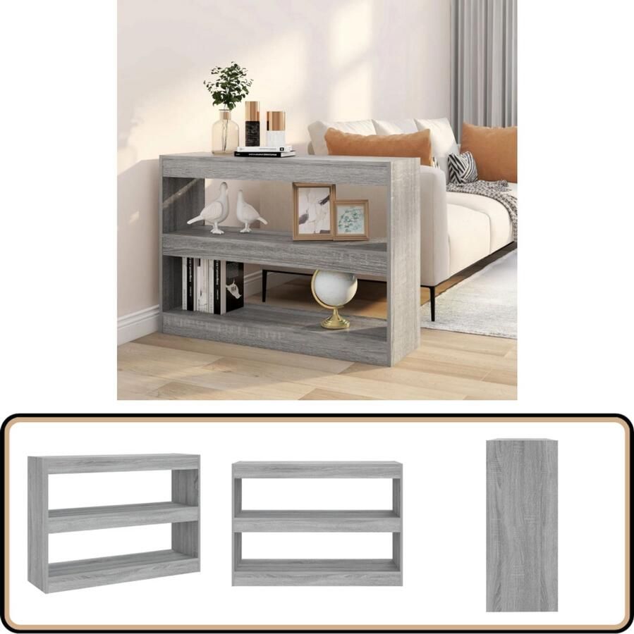 VidaXL Boekenkast Kamerscherm Grijs Eiken 100x30x72 cm Boekenkast Kast Kamerinrichting Houten Kast Grijze Boekenkast