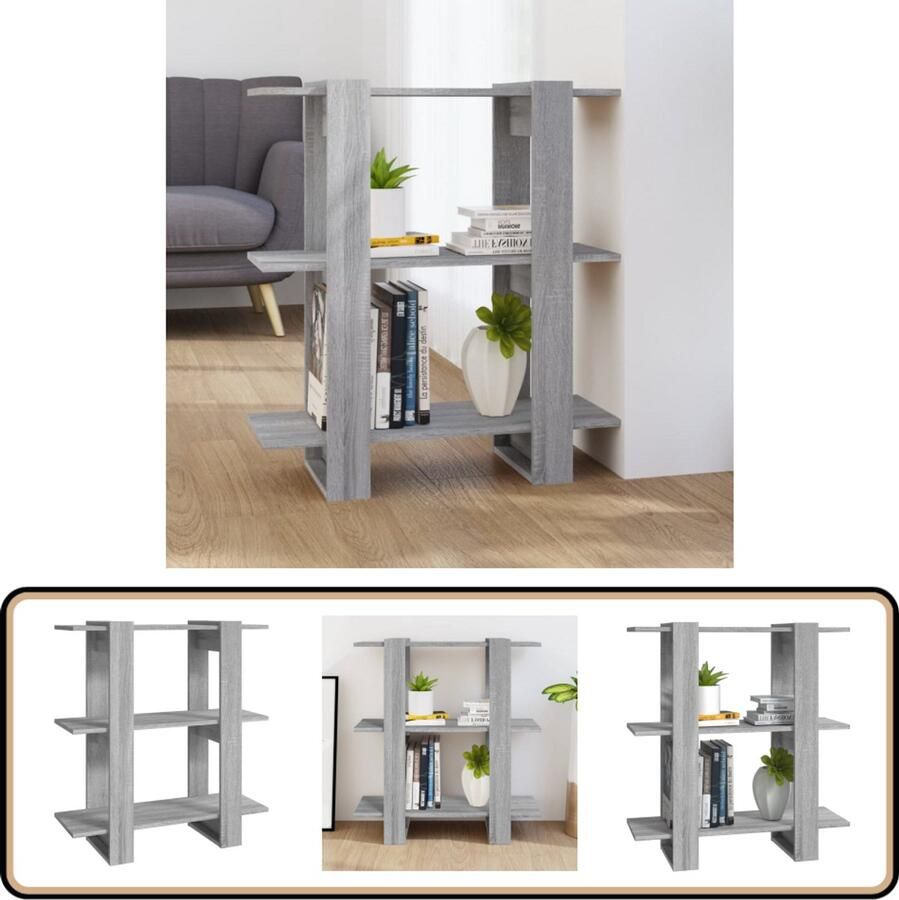 VidaXL Boekenkast Kamerscherm Grijs Sonoma Eiken Boekenkast Bibliotheek Grijze Boekenkast Sonoma Eiken Kamerdivider