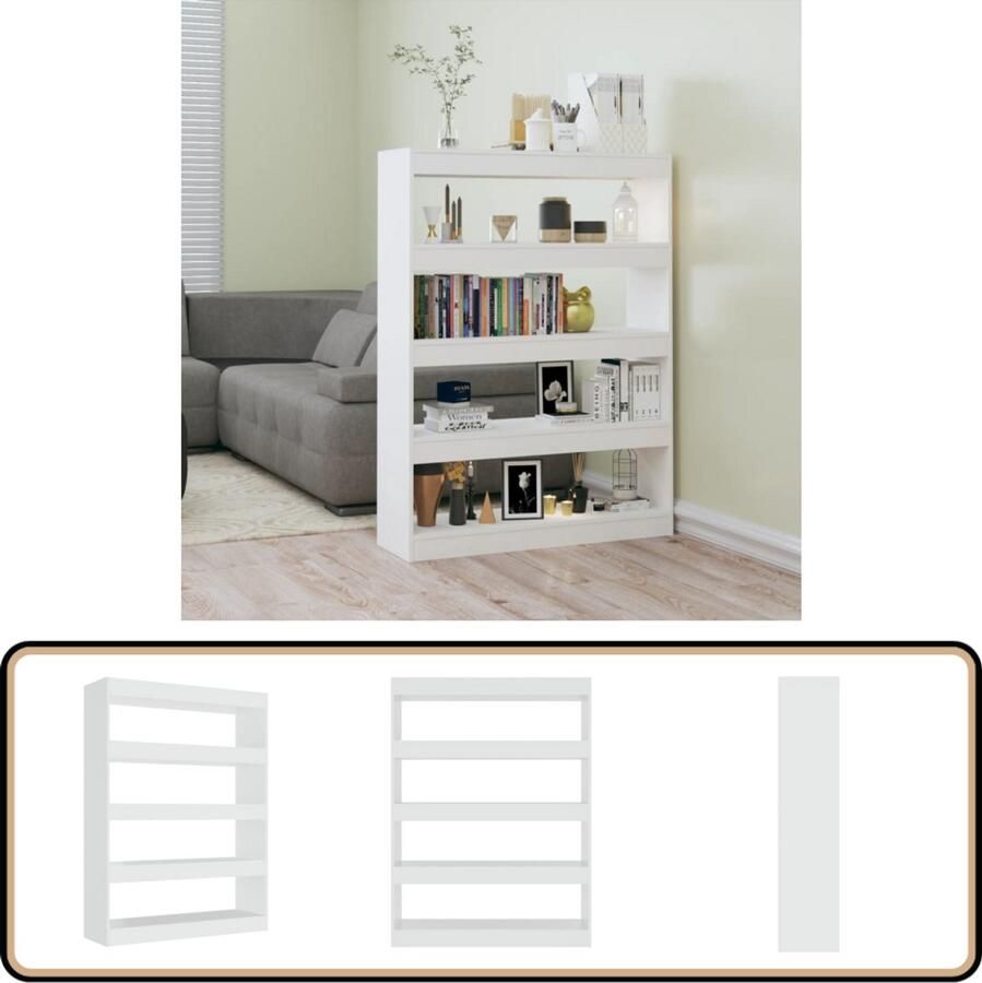 VidaXL Boekenkast Kamerscherm Hoogglans Wit 100x30x135cm Boekenkast Bibliotheek Opslagmeubilair Kamerdivider Witte Boekenkast Houten Boekenkast