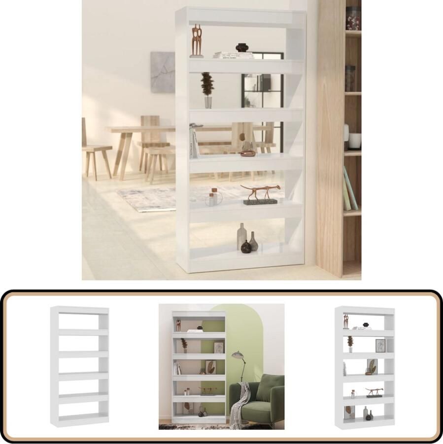 VidaXL Boekenkast Kamerscherm Hoogglans Wit 80x30x166 cm Boekenkast Bibliotheek Opbergkast Kamerdivider Witte Boekenkast