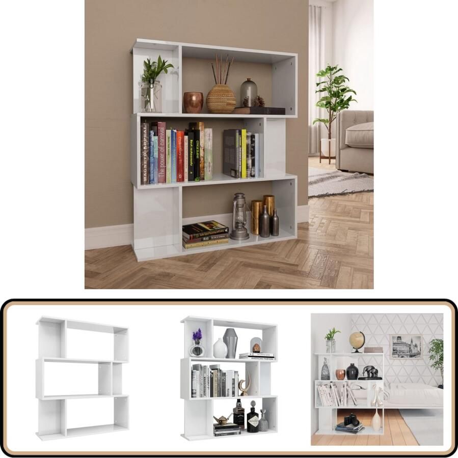 VidaXL Boekenkast Kamerscherm Hoogglans Wit Boekenkast Bibliotheek Houten Meubilair Witte Meubelen Opslagmeubilair Woonkamerinrichting Slaapkamerinrichting Halleninrichting Scheidingswand