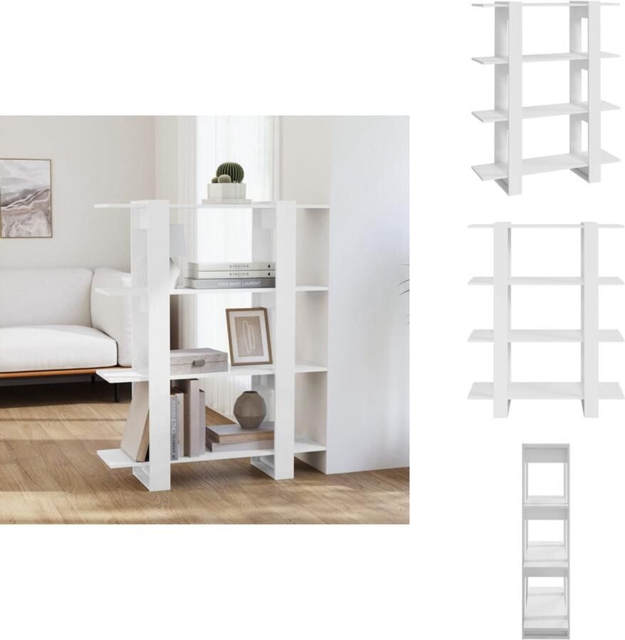 VidaXL Boekenkast Kamerscherm Hoogglans Wit Boekenkast Bibliotheek Opslagmeubilair Kamerdivider Witte Boekenkast - Foto 2