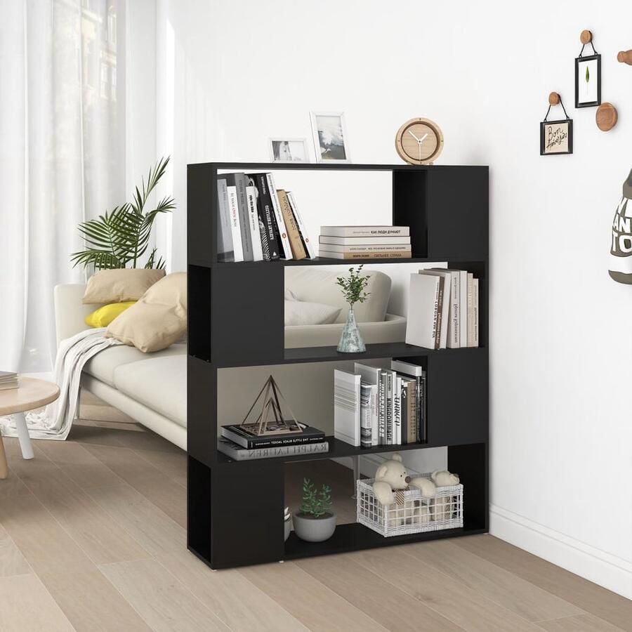 VidaXL Boekenkast Kamerscherm Zwart 100x24x124 cm Boekenkast Kamerverdeler Houten Boekenkast Zwarte Boekenkast Boekenplank Opslagmeubilair Woonkamerdecoratie - Foto 2