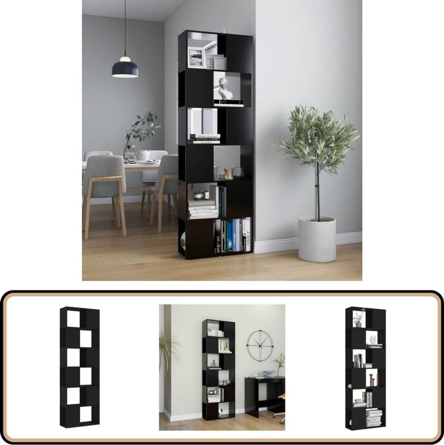 VidaXL Boekenkast Kamerscherm Zwart 60x24x186 cm Boekenkast Kamerdivider Houten Boekenkast Zwarte Boekenkast Spaanplaat Boekenkast